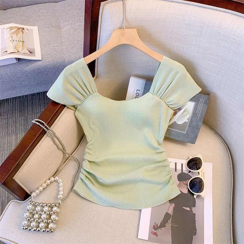 Jiashucheng Áo Sweater Dáng Ôm Xếp Ly Nhẹ Nhàng Thiết Kế Niche Mùa Hè Cho Nữ