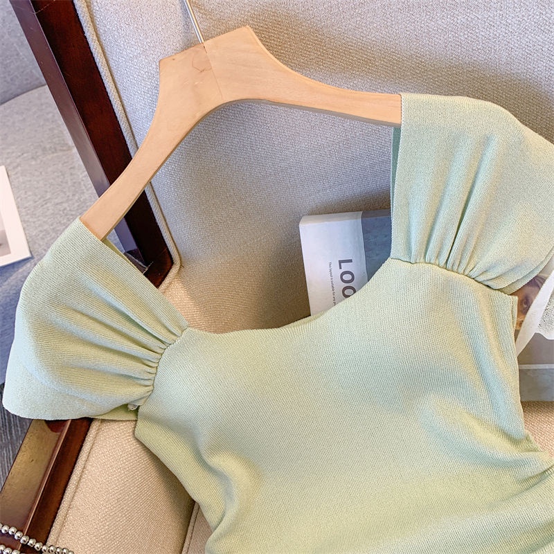 Jiashucheng Áo Sweater Dáng Ôm Xếp Ly Nhẹ Nhàng Thiết Kế Niche Mùa Hè Cho Nữ