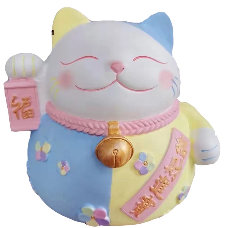 Tô tượng thạch cao mèo thần tài lớn kèm màu acrylic và cọ