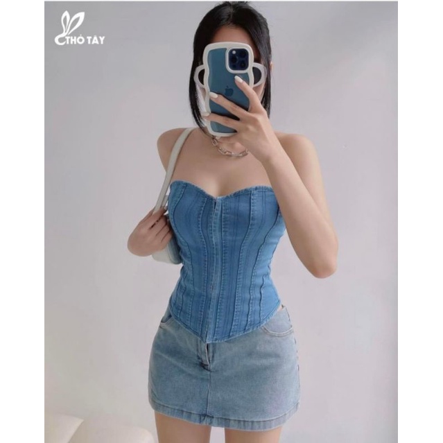 Áo ống nữ cúp ngực chất Jeans hót xu hướng.Mã X45507060