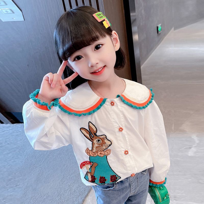 Áo Sơ Mi Trắng Tay Dài Cổ Búp Bê Phong Cách Phương Tây Dành Cho Bé Gái