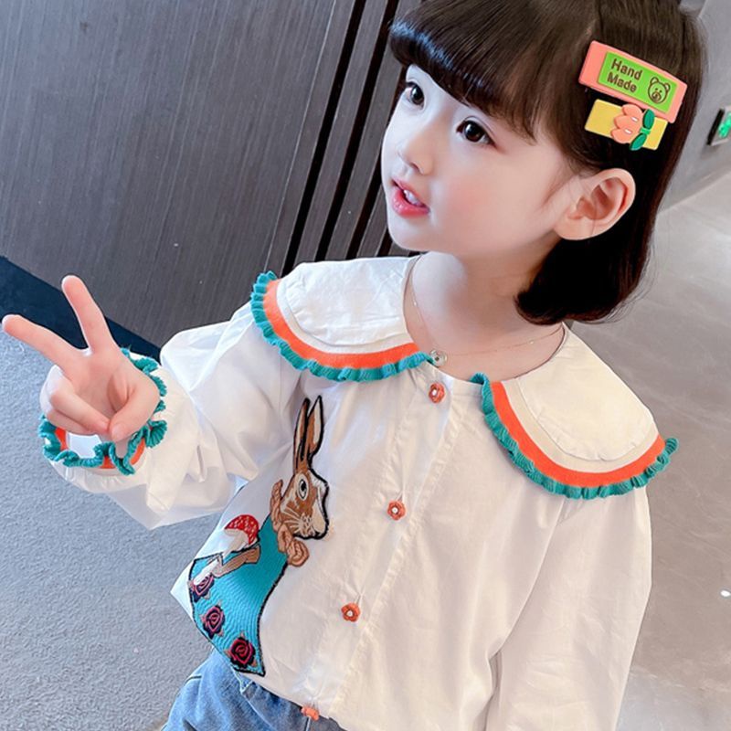 Áo Sơ Mi Trắng Tay Dài Cổ Búp Bê Phong Cách Phương Tây Dành Cho Bé Gái