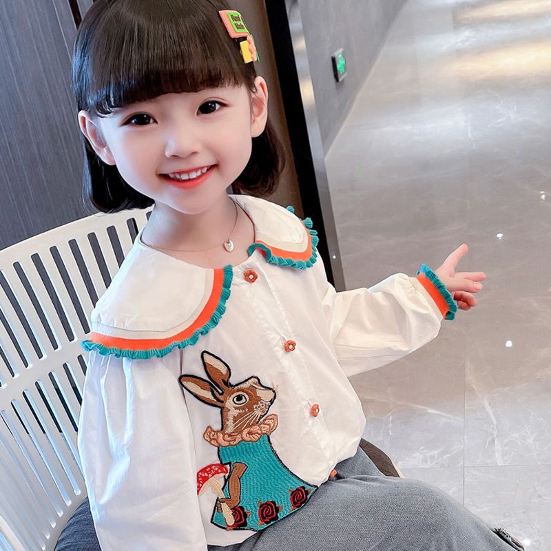 Áo Sơ Mi Trắng Tay Dài Cổ Búp Bê Phong Cách Phương Tây Dành Cho Bé Gái