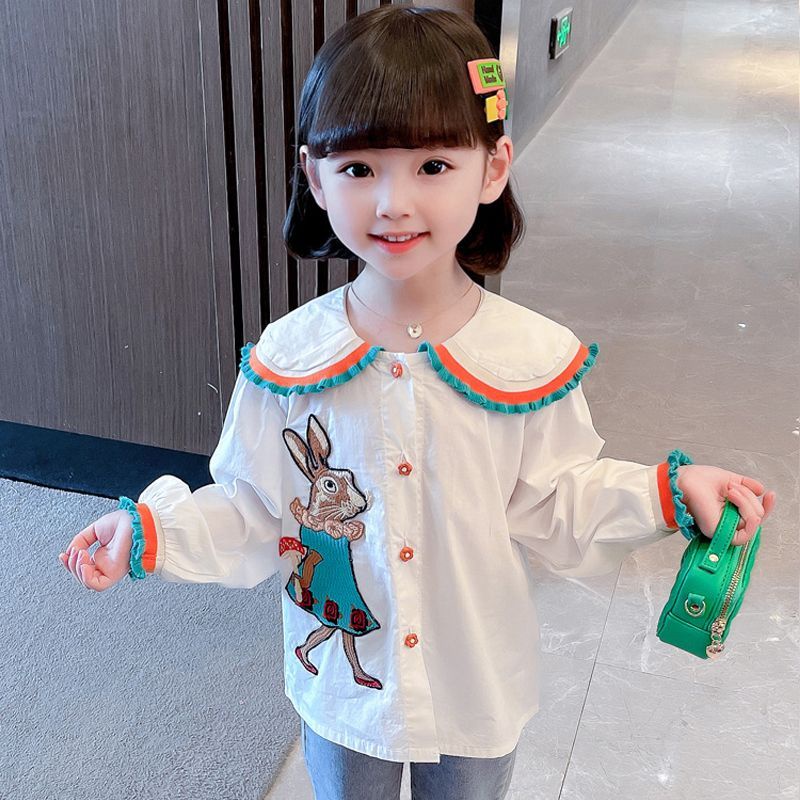 Áo Sơ Mi Trắng Tay Dài Cổ Búp Bê Phong Cách Phương Tây Dành Cho Bé Gái