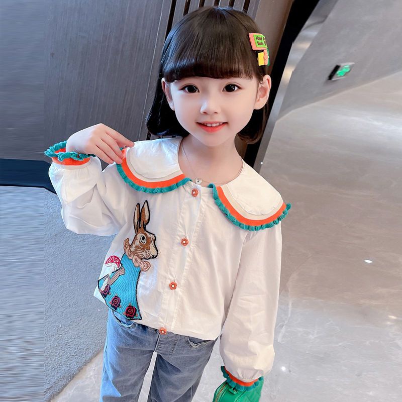 Áo Sơ Mi Trắng Tay Dài Cổ Búp Bê Phong Cách Phương Tây Dành Cho Bé Gái