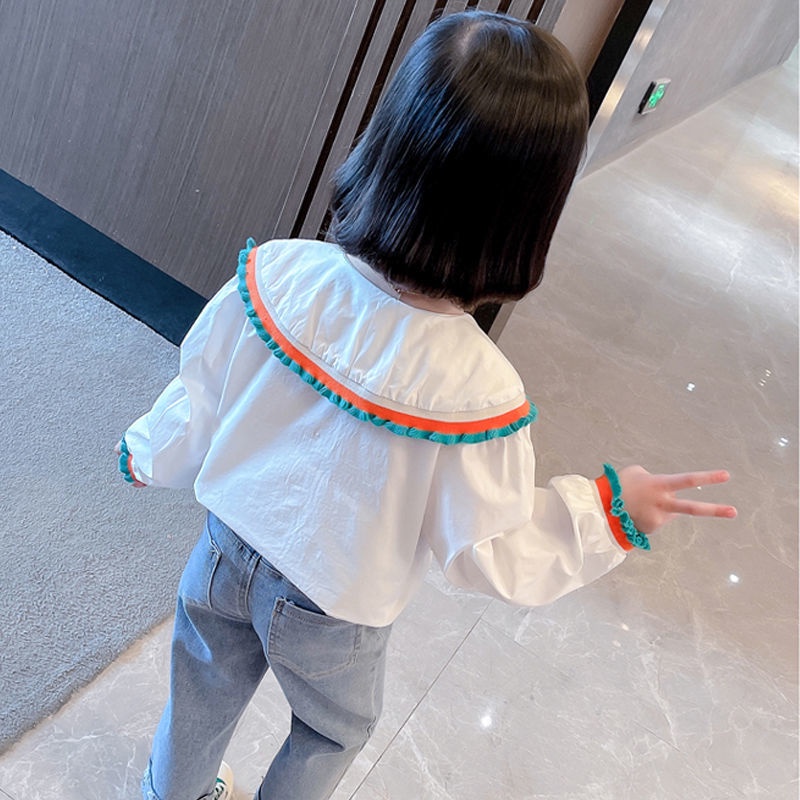 Áo Sơ Mi Trắng Tay Dài Cổ Búp Bê Phong Cách Phương Tây Dành Cho Bé Gái