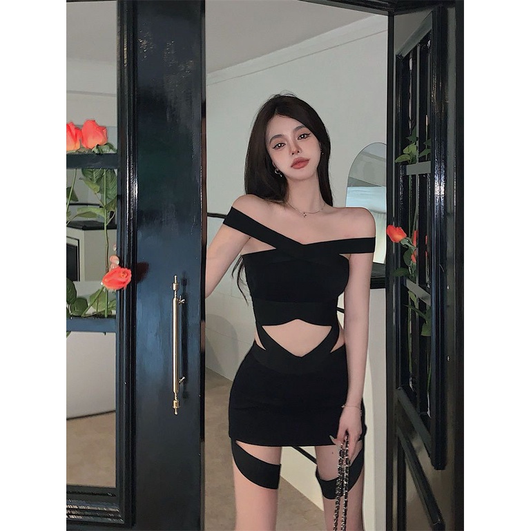 Jiashucheng Bộ Áo Lửng Sát Nách Dáng Ôm Phối Chân Váy Ngắn Chéo Thời Trang Cho Nữ