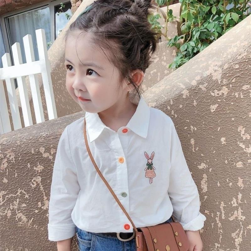 Áo Sơ Mi Trắng Tay Dài Thêu Họa Tiết Xinh Xắn Thời Trang Mùa Xuân Cho Bé Gái