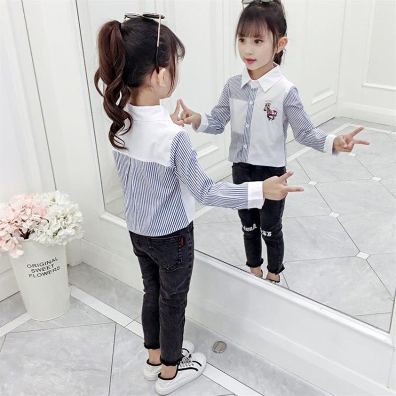 Áo Sơ Mi Dài Tay Họa Tiết Kẻ Sọc Thời Trang Cho Bé Gái