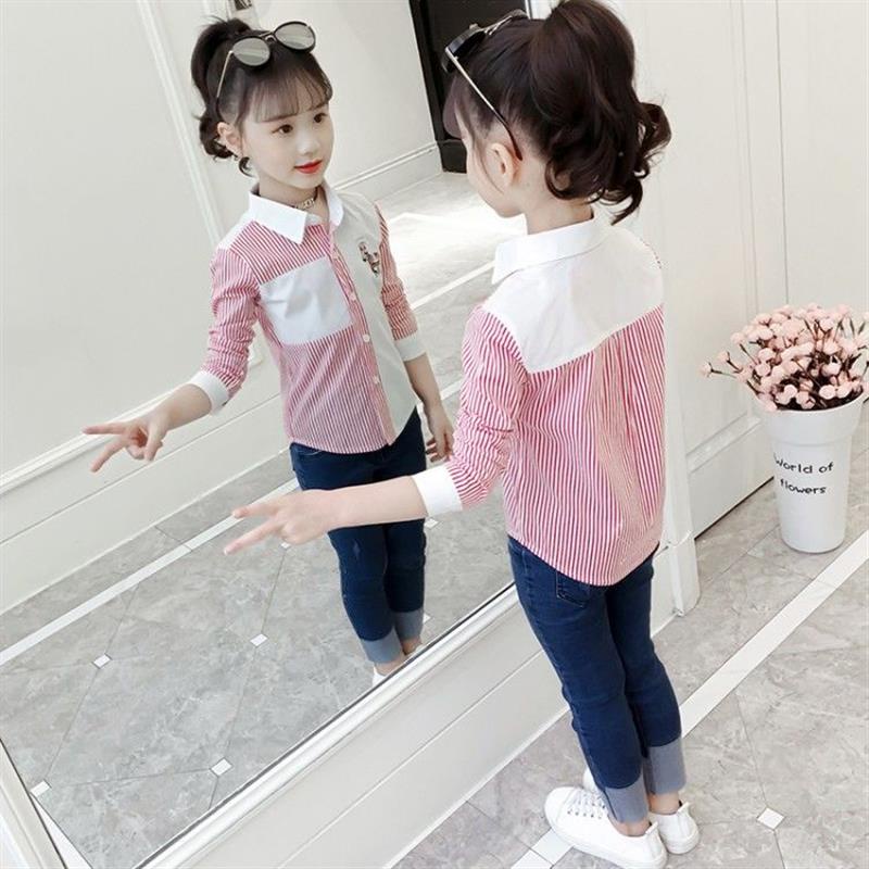 Áo Sơ Mi Dài Tay Họa Tiết Kẻ Sọc Thời Trang Cho Bé Gái