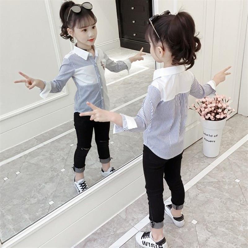 Áo Sơ Mi Dài Tay Họa Tiết Kẻ Sọc Thời Trang Cho Bé Gái