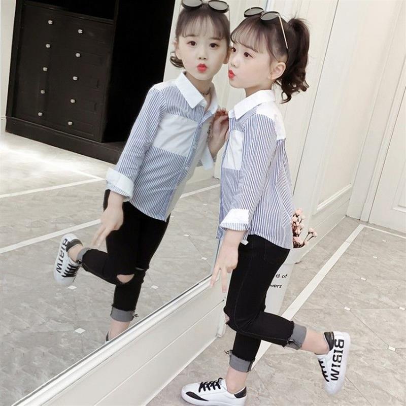 Áo Sơ Mi Dài Tay Họa Tiết Kẻ Sọc Thời Trang Cho Bé Gái