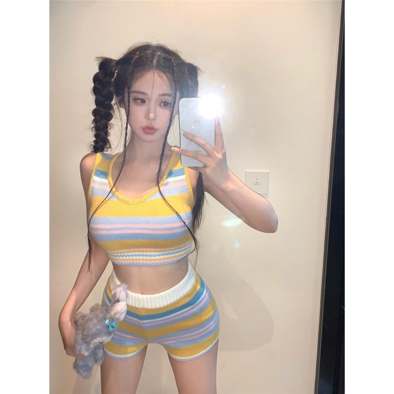 Jiashucheng Bộ Áo Dệt Kim Sát Nách Phối Quần Short Ôm Dáng Thời Trang Xuân Hè Cao Cấp Cho Nữ