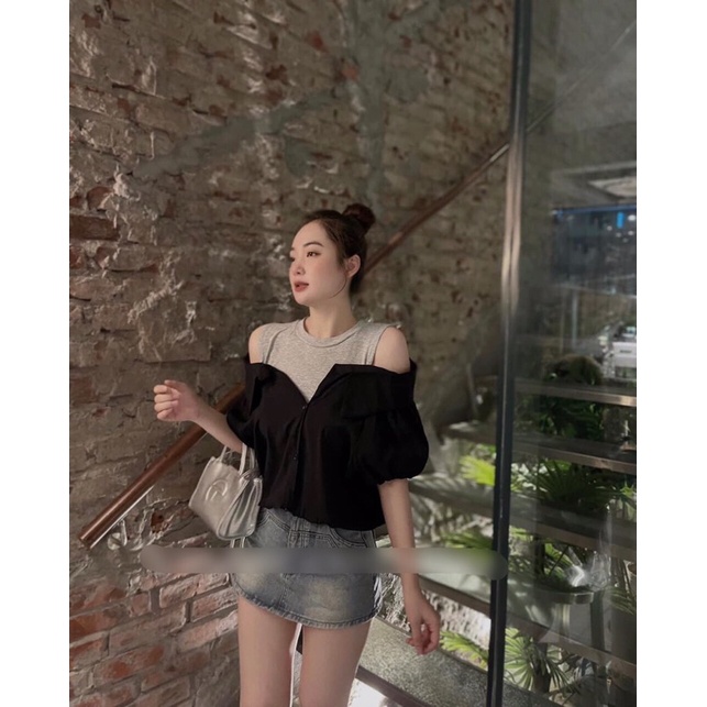 SỈ ÁO SƠ MI TRỄ VAI PHỐI MÀU CHO NỮ QA95155