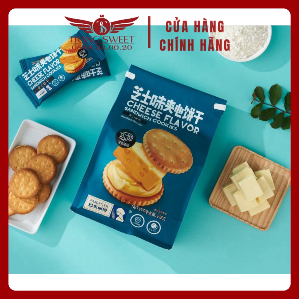 Bánh quy kẹp phô mai Pamiriter Đài Loan, Cheese Flavor Sandwich Cookies bánh ăn sáng, bánh nougat