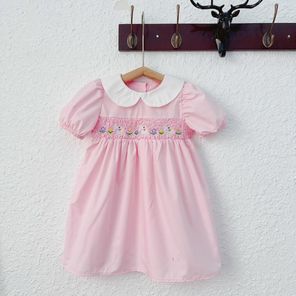 Dory House -   Váy Bé Gái Cổ Sen Thêu Thỏ