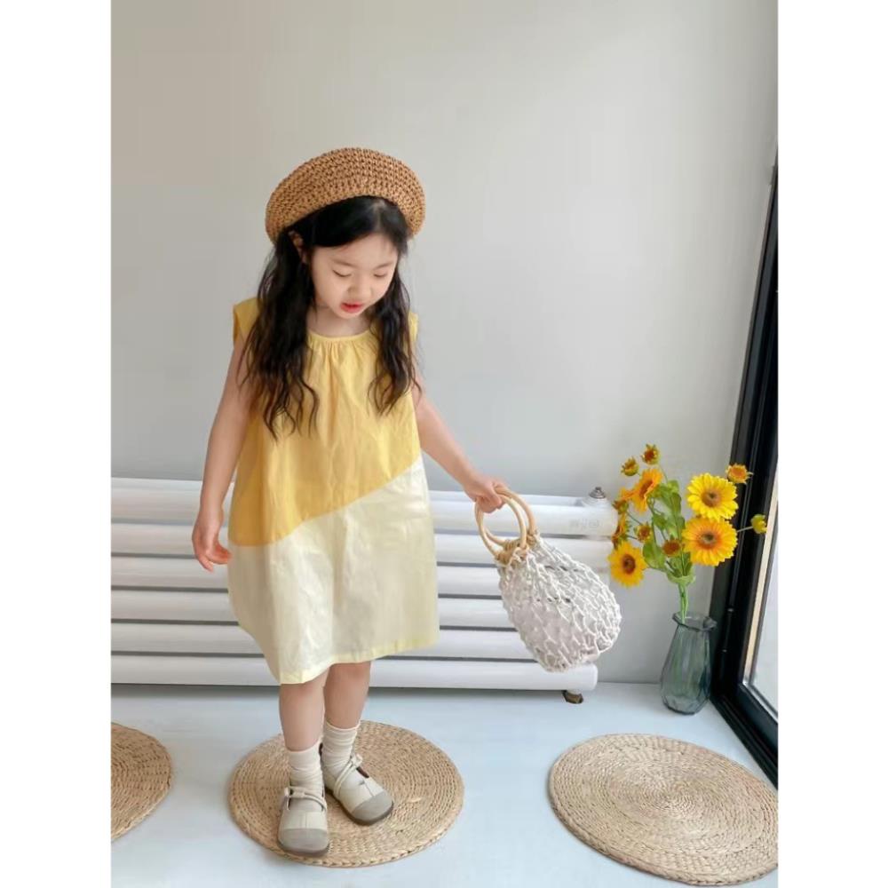 Dory House -   Váy Bé Gái Vải Thô Cotton Mềm Phối 2 Màu Form Rộng Thoải Mái Hàng Quảng Châu Cao Cấp