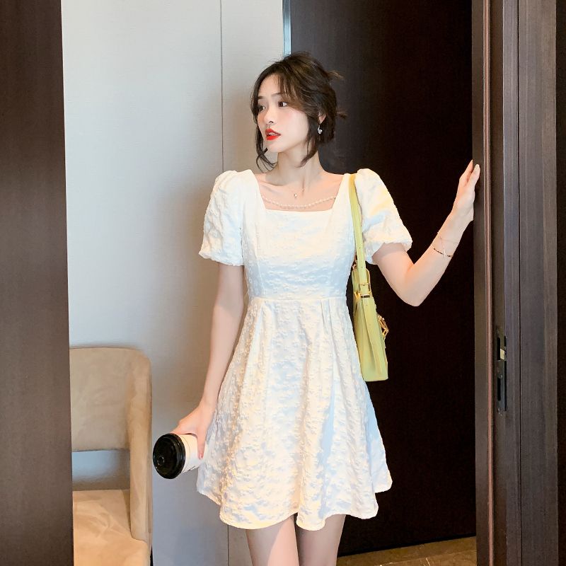 Đầm Ngắn Tay Cổ Vuông Thắt Nơ Sau Lưng Phong Cách Hàn Quốc Thời Trang Mùa Hè Cho Nữ