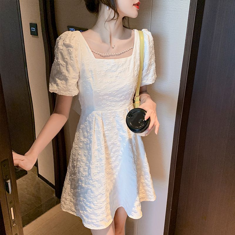 Đầm Ngắn Tay Cổ Vuông Thắt Nơ Sau Lưng Phong Cách Hàn Quốc Thời Trang Mùa Hè Cho Nữ