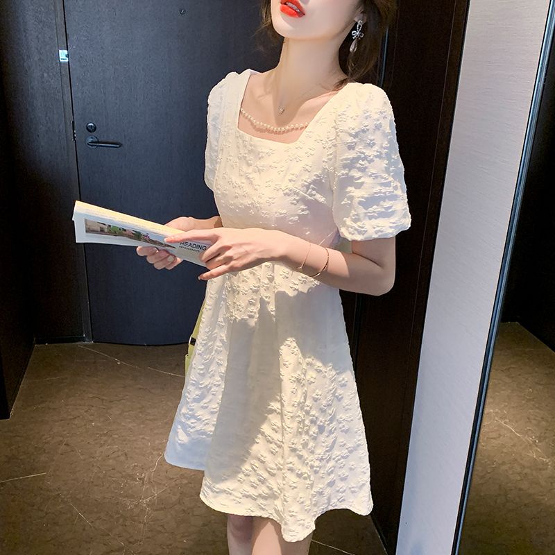 Đầm Ngắn Tay Cổ Vuông Thắt Nơ Sau Lưng Phong Cách Hàn Quốc Thời Trang Mùa Hè Cho Nữ