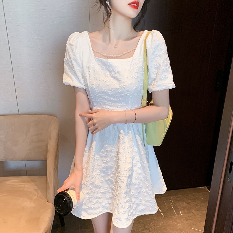 Đầm Ngắn Tay Cổ Vuông Thắt Nơ Sau Lưng Phong Cách Hàn Quốc Thời Trang Mùa Hè Cho Nữ