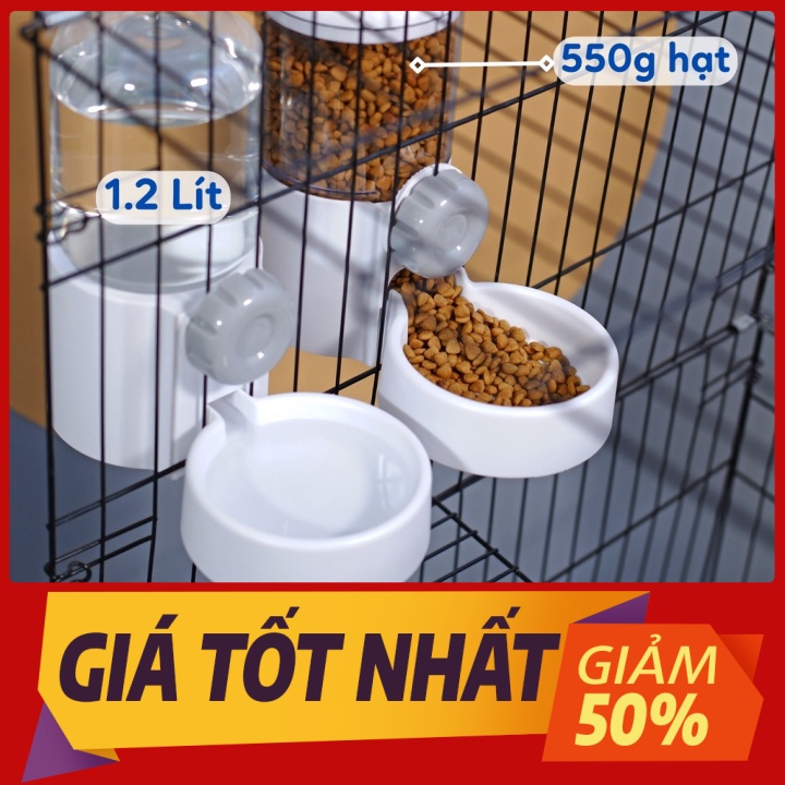 (SALE 50%) Bình nước gắn chuồng bình thức ăn treo lồng đa năng cấp thức ăn tự động cho chó mèo 1.2L