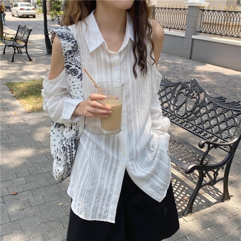 Jiashucheng Áo Sơ Mi Nữ Tay Dài Kẻ Sọc Thời Trang Hàn Quốc