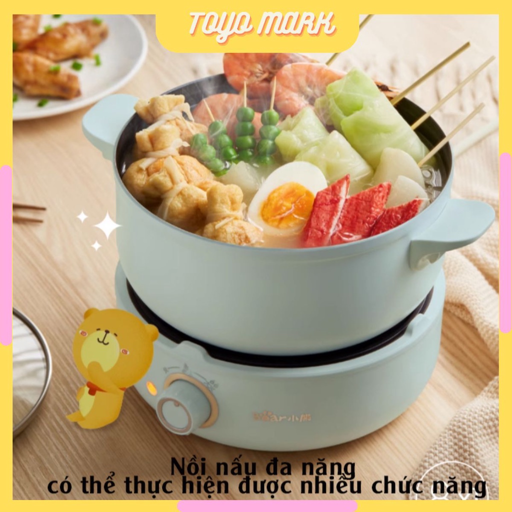 Nồi lẩu điện đa năng Bear DHG-B25Z1, 2.5 lít, nấu lẩu, chiến xào, hấp luộc, nồi hấp điện, nồi nấu mì, có giá hấp