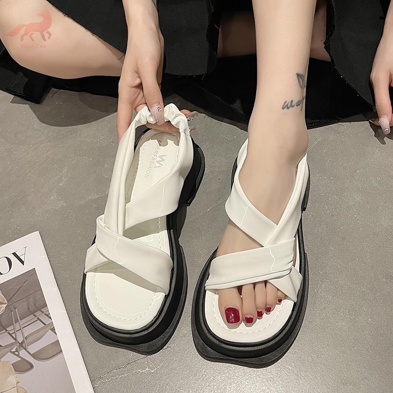 Xăng đan Namvitae muffin, hở mũi, đế bệt, mũi tròn, co giãn, khóa cài. thời trang cho phụ nữ