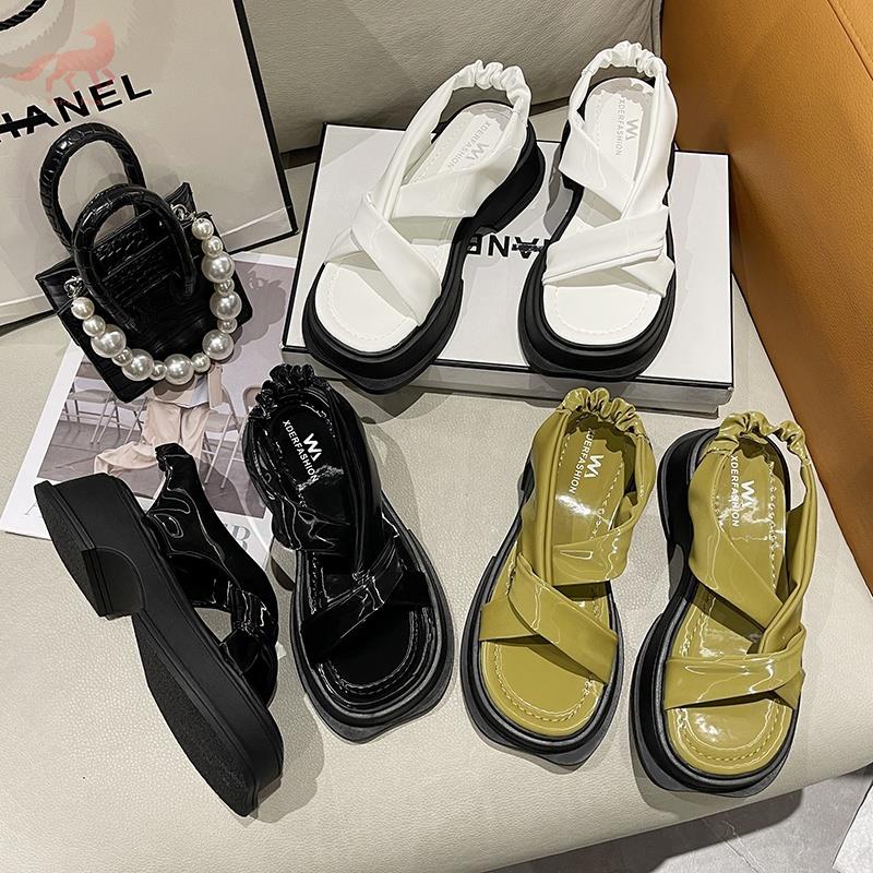 Xăng đan Namvitae muffin, hở mũi, đế bệt, mũi tròn, co giãn, khóa cài. thời trang cho phụ nữ