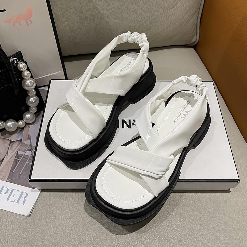 Xăng đan Namvitae muffin, hở mũi, đế bệt, mũi tròn, co giãn, khóa cài. thời trang cho phụ nữ