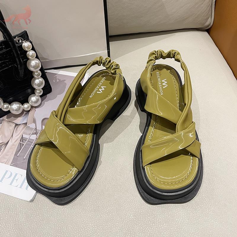 Xăng đan Namvitae muffin, hở mũi, đế bệt, mũi tròn, co giãn, khóa cài. thời trang cho phụ nữ