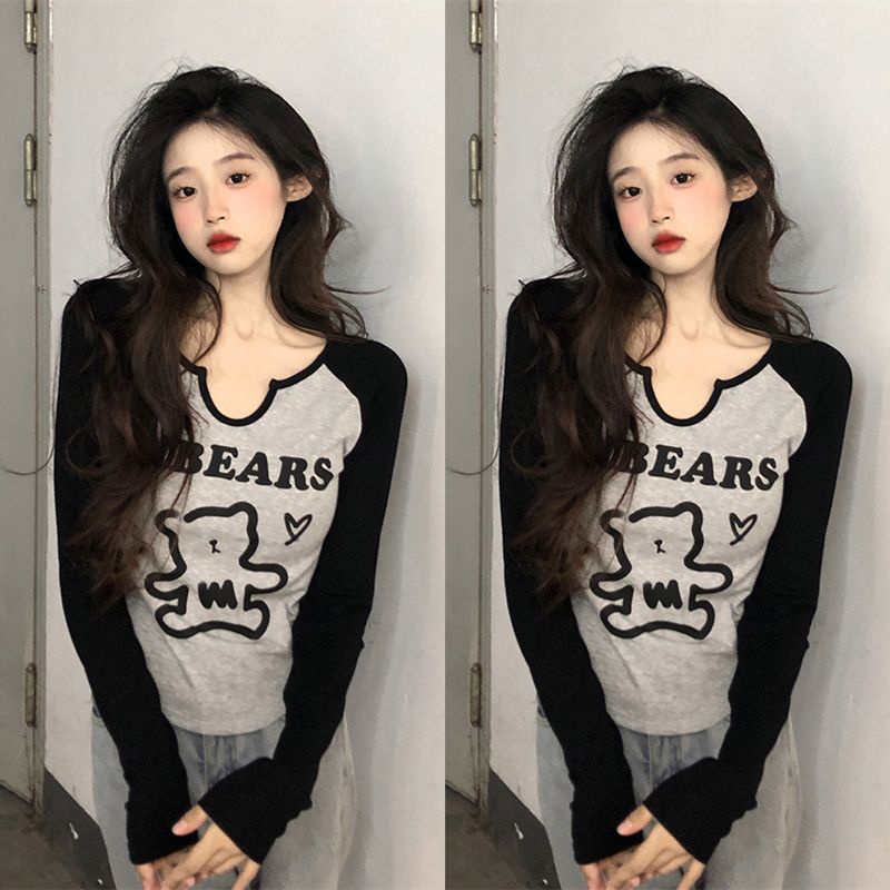 Jiashucheng Áo Thun Tay Dài Size Lớn Che Bụng Phối Màu Phong Cách Hàn Quốc Thời Trang Xuân Thu Mới Dành Cho Bạn Nữ