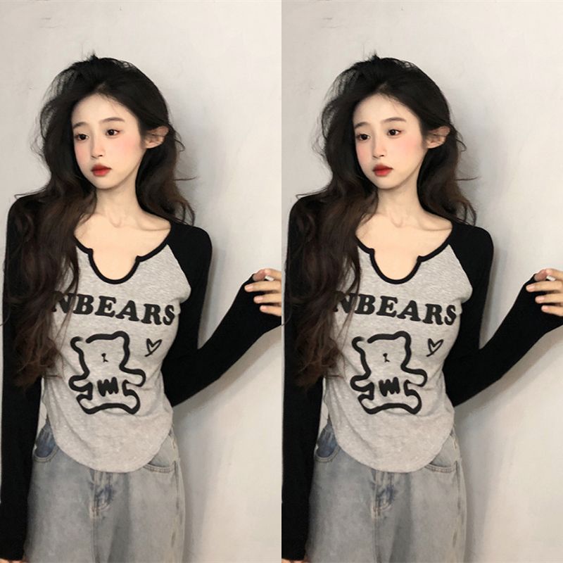 Jiashucheng Áo Thun Tay Dài Size Lớn Che Bụng Phối Màu Phong Cách Hàn Quốc Thời Trang Xuân Thu Mới Dành Cho Bạn Nữ