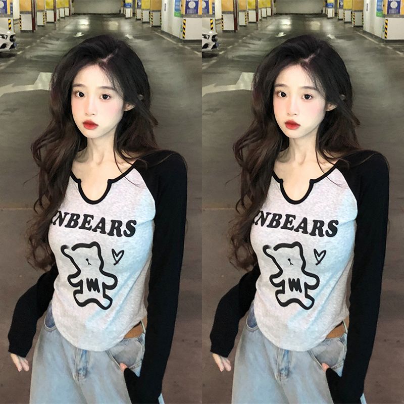 Jiashucheng Áo Thun Tay Dài Size Lớn Che Bụng Phối Màu Phong Cách Hàn Quốc Thời Trang Xuân Thu Mới Dành Cho Bạn Nữ