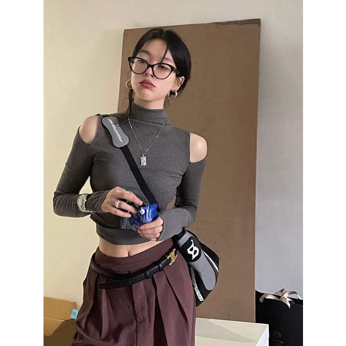 Jiashucheng Áo Thun Tay Dài Cổ Cao Ôm Dáng Thời Trang Thu Đông Cho Nữ