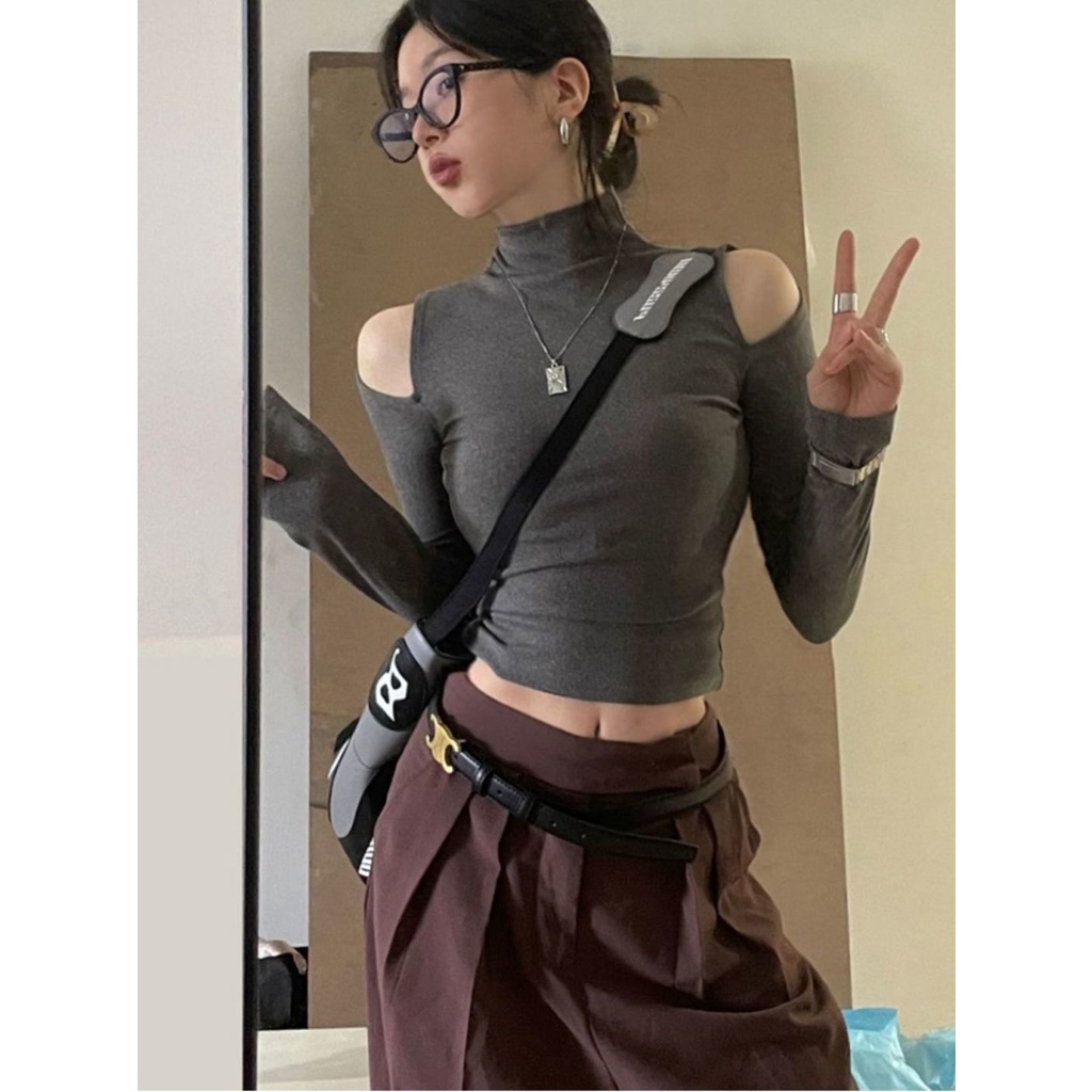 Jiashucheng Áo Thun Tay Dài Cổ Cao Ôm Dáng Thời Trang Thu Đông Cho Nữ