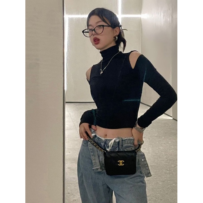 Jiashucheng Áo Thun Tay Dài Cổ Cao Ôm Dáng Thời Trang Thu Đông Cho Nữ