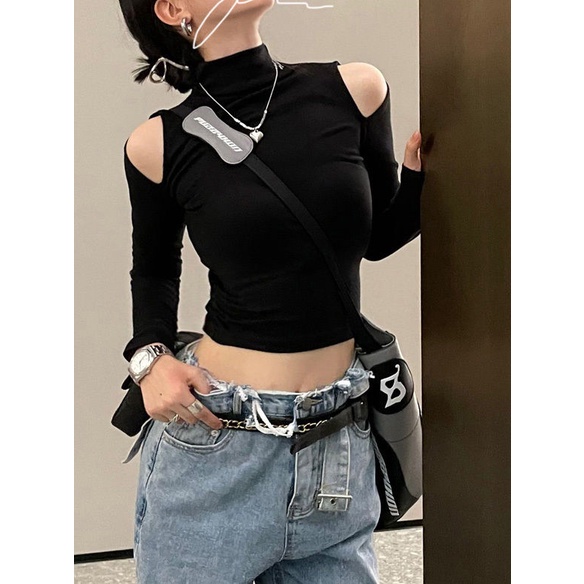 Jiashucheng Áo Thun Tay Dài Cổ Cao Ôm Dáng Thời Trang Thu Đông Cho Nữ