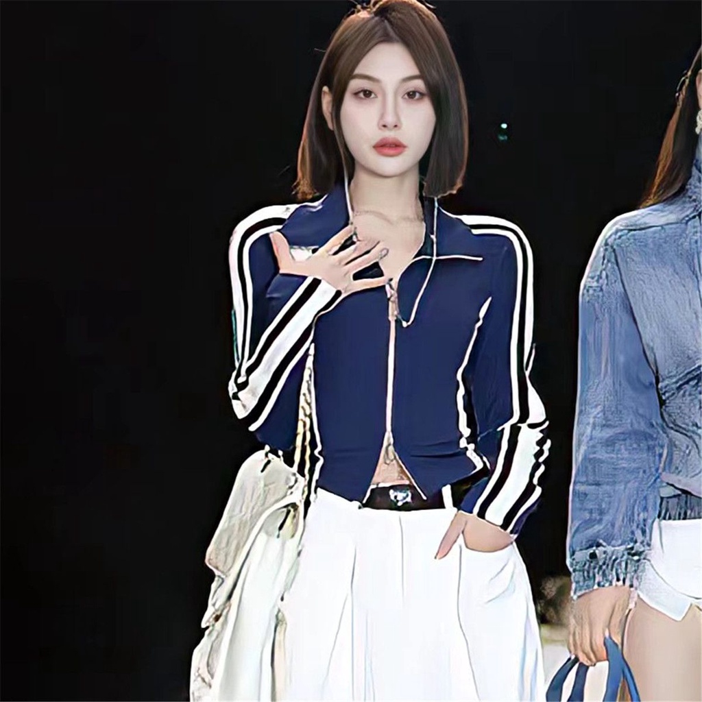 Jiashucheng Áo Khoác Thể Thao Dài Tay Ôm Dáng Phối Khóa Kéo Màu Sắc Thời Trang Mùa Xuân Cho Nữ