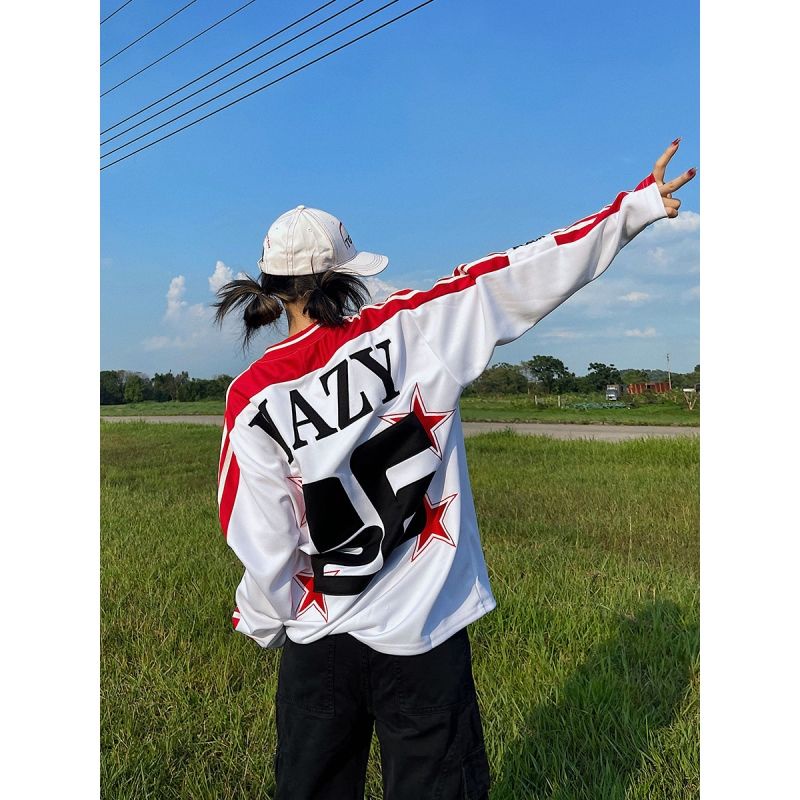 Jiashucheng Áo Thun Bóng Chày Tay Dài In Chữ Jiashucheng Phong Cách Đường Phố Mỹ Thời Trang Mùa Hè Cho Nam Và Nữ