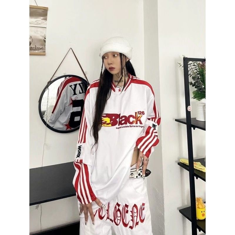 Jiashucheng Áo Thun Bóng Chày Tay Dài In Chữ Jiashucheng Phong Cách Đường Phố Mỹ Thời Trang Mùa Hè Cho Nam Và Nữ