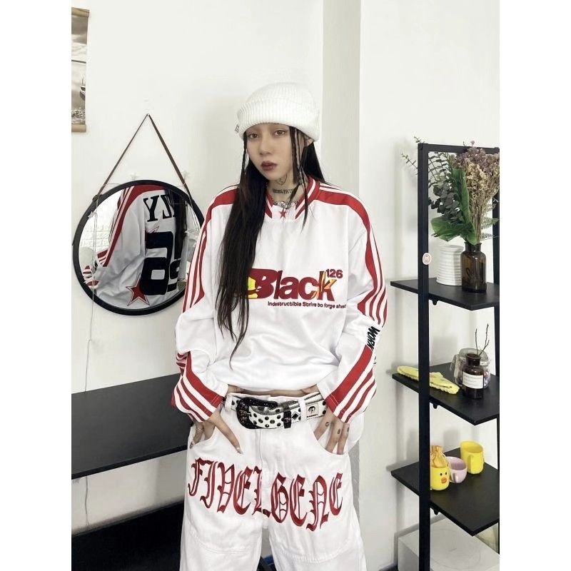 Jiashucheng Áo Thun Bóng Chày Tay Dài In Chữ Jiashucheng Phong Cách Đường Phố Mỹ Thời Trang Mùa Hè Cho Nam Và Nữ