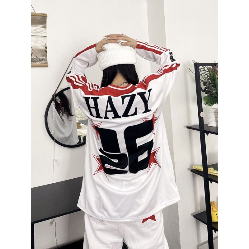 Jiashucheng Áo Thun Thể Thao Tay Dài Chui Đầu Thêu Hình Ngọn Lửa Màu Sắc Thời Trang Đường Phố Mỹ