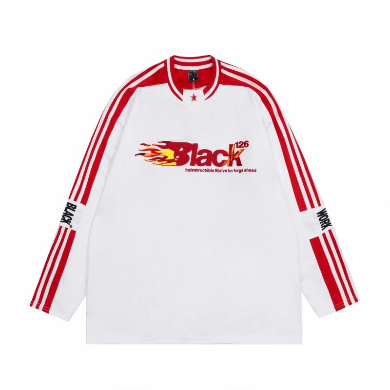 Jiashucheng Áo Thun Thể Thao Tay Dài Chui Đầu Thêu Hình Ngọn Lửa Màu Sắc Thời Trang Đường Phố Mỹ