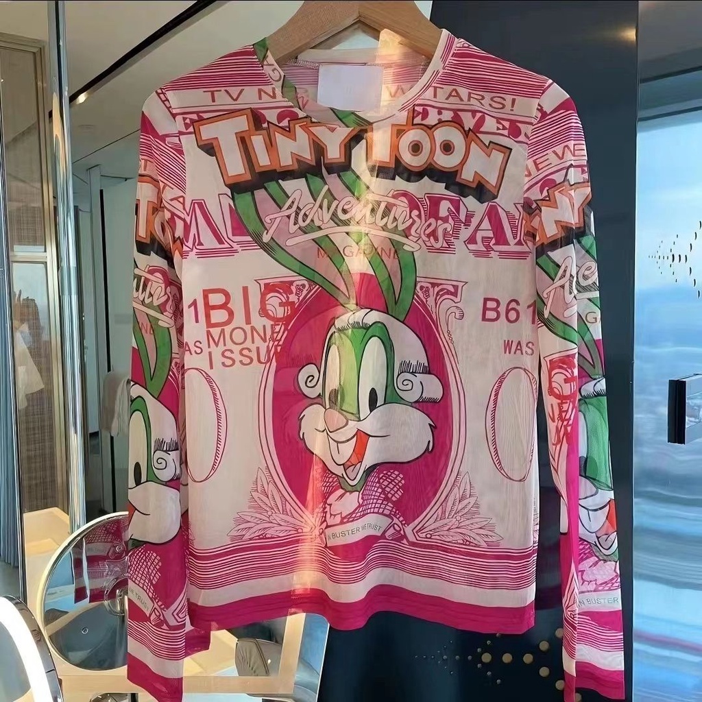 Jiashucheng Áo Thun Nữ Tay Dài Cổ Tròn In Họa Tiết Hoạt Hình Thời Trang