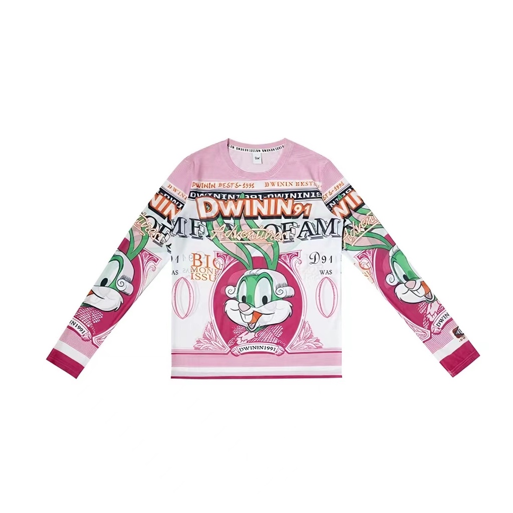 Jiashucheng Áo Thun Nữ Tay Dài Cổ Tròn In Họa Tiết Hoạt Hình Thời Trang