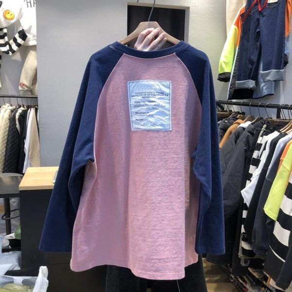 Jiashucheng Áo Thun Raglan Tay Dài Dáng Rộng Xẻ Tà Màu Tương Phản Phong Cách Mới Cho Phụ Nữ Tuổi Trung Niên