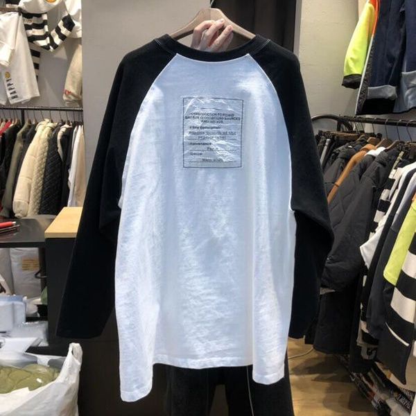 Jiashucheng Áo Thun Raglan Tay Dài Dáng Rộng Xẻ Tà Màu Tương Phản Phong Cách Mới Cho Phụ Nữ Tuổi Trung Niên