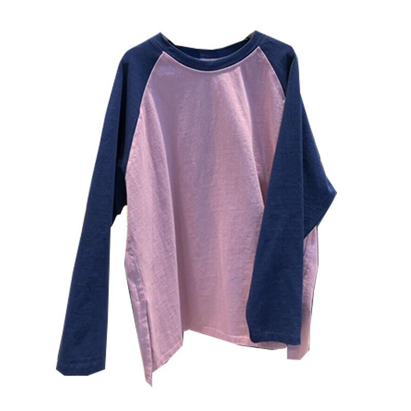 Jiashucheng Áo Thun Raglan Tay Dài Dáng Rộng Xẻ Tà Màu Tương Phản Phong Cách Mới Cho Phụ Nữ Tuổi Trung Niên